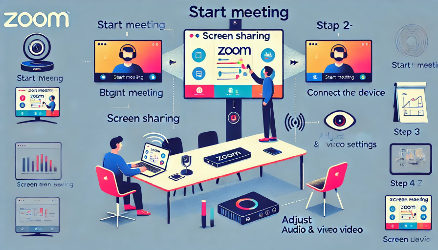 Zoom Roomsでの画面共有のステップ